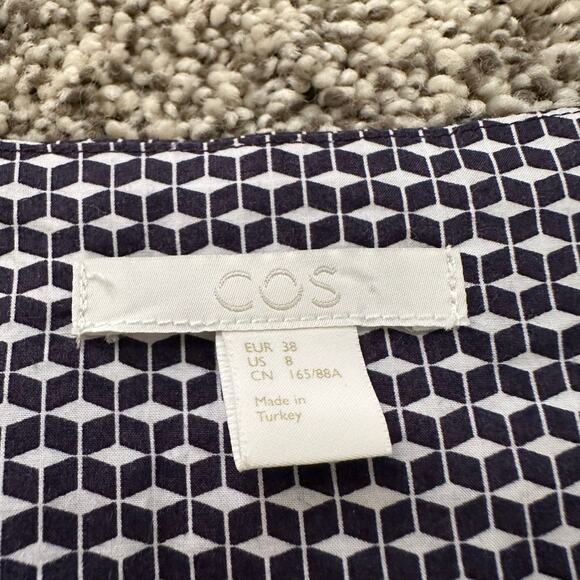 COS navy blue & white button down three-quarter sleeve top size 8 - Picture 7 of 13